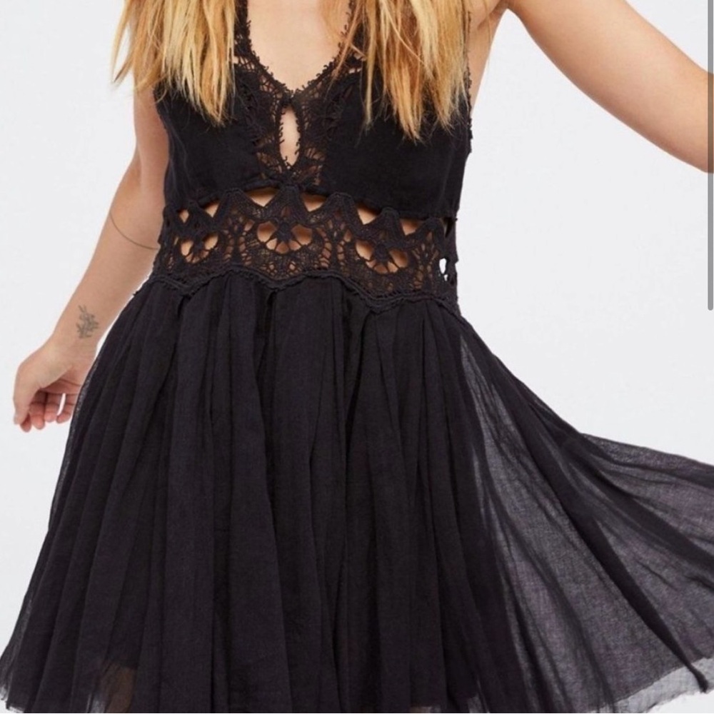 Free People FP One Black Babydoll Lace Sleeveless Top Mini Dress
